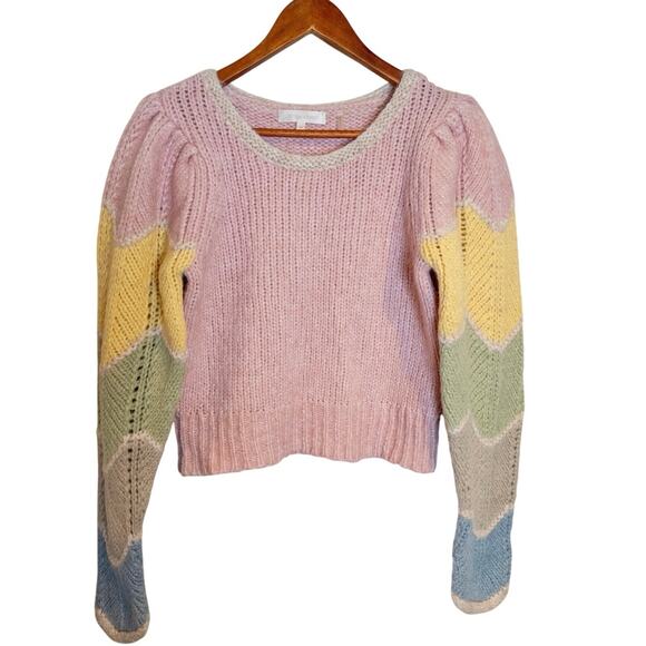 LoveShackFancy Aspyn Alpaca Blend Pastel Rainbow Pullover Sweater Size M - Picture 6 of 10